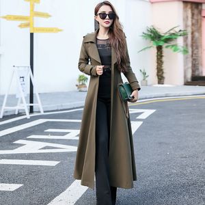 Kobiety Slim Long Trench Płaszcz Duży rozmiar klapy swobodna warstwowa końcowa zamykanie przycisków wiatrówki M-6xl Spring Autumn