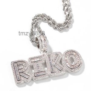 Hip Hop Custom Name Baguette Letter Pendant Halsband med gratis repkedja Guld Silver Bling Zirconia Men smycken wnxj