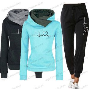 Kvinnors tvådelade byxor Kvinnor Trace Two Piece Set Winter Warm Hoodies+Pants Pullovers Sweatshirts Female Jogging Woman Clothing Sports Suit Outfits T240122