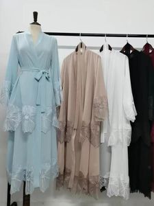 Etniska kläder Kvinnor Chiffon Open Abaya Dubai Turkiet Kaftan Muslim Abayas klänningar ihåliga broderier Robe Kimono Cardigan Femme Islam