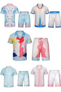 2024 여름 남성 디자이너 T 셔츠 세트 Casa Blanca Masao San Print Mens 캐주얼 셔츠 및 짧은 느슨한 실크 셔츠 고품질 티 무료 교통 남자 Tshirt M--3xl