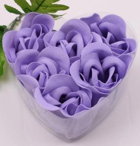 12箱紫色の装飾ローズバッドペタル石鹸の花6pcs in Heartshaped Box Wedding Favors7414071