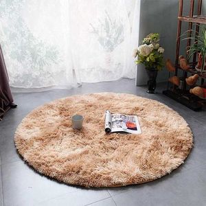 Carpets Tie-dyed carpet round plush children's bedroom game rugs fuzzy gradient gray rug for household coffee table floor protection mat