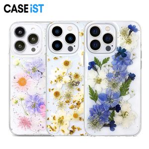 CASEiST Luxo Prensado Flores Reais Secas Eternas Floral Estética Margarida Glitter Folha de Ouro Feminina Capa Protetora de Telefone para iPhone 15 14 13 12 11 Pro Max XS Plus