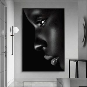 Pinturas Preto Perfil Lip Mulher Pintura de Lona HD Impressão Figura Pôsteres e Impressões Modern Wall Art Imagem para Sala de estar Quarto Dhxdt