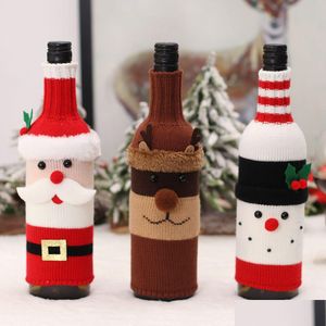 Dekoracje świąteczne 2022 Zestaw butelek ozdobiony kreskówkowymi dzianinami stary man snowman wina świąteczny układ restauracji upuszczenie dostawy do domu dhtsp