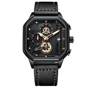 Square Mens Watch Fashion Watch Su Geçirmez Kuvars Erkekler Işık ve Gölge İşaretçisi