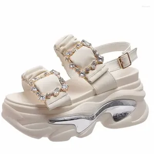 Sandals Summer High Platform Women Buckle 9CM Wedges Bling Shoes Fashion 2024 Outside Chunky Beach Casual Slides Woman