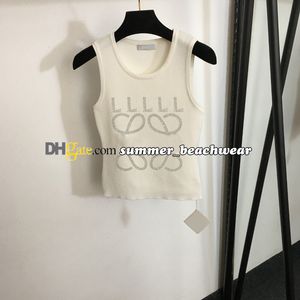 Gilet lavorato a maglia con strass di lusso da donna girocollo senza maniche top in maglia pullover estivo traspirante lavorato a maglia top sportivi da donna