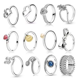 Ringe Neue 925 Sterling Silber Schmuck Schimmernde Knoten Funkelnde Rote Schleife Freihand Herz Ring Für Frauen Original Kostenloser Versand Großhandel