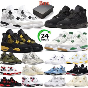 With box Military Black Cat 4 jumpman basketball shoes Outdoor Pine Green mens 4s Canvas Red Thunder Yellow White Oreo women mens sneakers sports trainers size 5.5-13