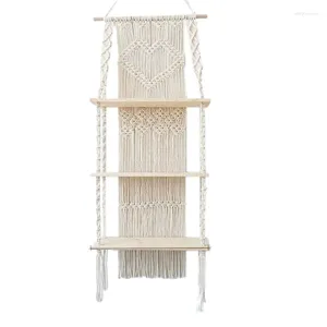 Decorative Plates Macrame Wall Hanging Shelf Boho 3Tier Handmade Plant Shelves For Bohemian Floating Room Storage Shelving