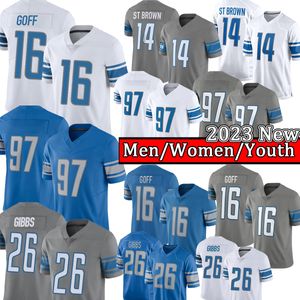 Jared Goff amon ra st brown Maglia da calcio Barry Sanders Maglia da bambino cucita da uomo 222