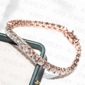 Bracciale da tennis con catena di diamanti coltivati in laboratorio con taglio a baguette in oro massiccio 10K lucido da 4 mm