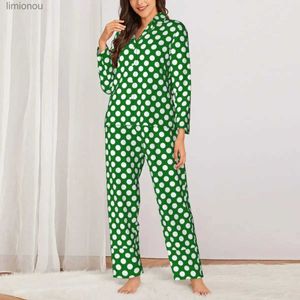 Kobiet Sleep Lounge Polka Dot Patty's Day Print Pajamas Set St Patrick's Day Wakacyjna lada Lady Retro Retro Sleep Dwuczęściowy domowy Suitl240122