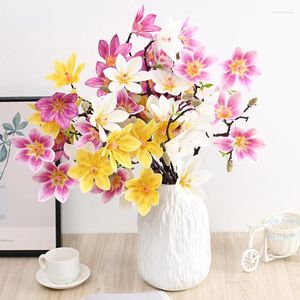 Decorative Flowers 5 Heads Simulation Magnolia Bouquet Artificial Plants Fake For Home Decoration Pography Props