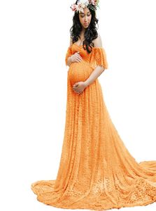 الطويل الأمومة POGORANT PROPS الحمل فستان POGARATION فساتين الأمومة PO تبادل لاطلاق النار لباس الدانتيل MAXI GOWN4429078