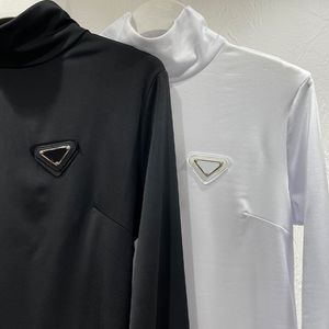 Designer feminino simples camiseta moda para senhoras meio pescoço alto 2 cores preto branco