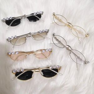 Óculos de sol ins diamante incrustado oval metal óculos quadro high-end retro strass bling acessórios de luxo