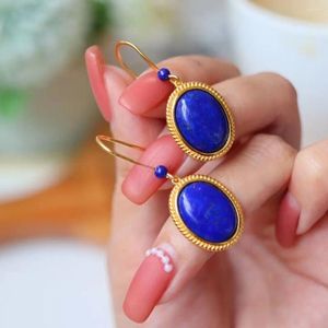 Dangle Earrings Lapis Lazuli Women's Cold Style Ear Hook Retro Hong Kong Temperamental Sterling Silver
