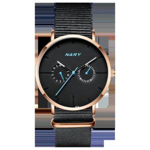 Herrarna tittar på Montre de Luxe 2021 Nary Simple Rold With Black Black Mesh Steel Belt Men Mesh Military Watch 30m Waterproof Wristwatch Quartz