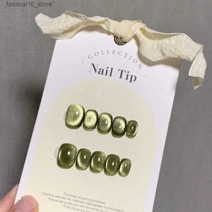 False Nails Green Tea Cat Eye Handmade Press On Nails Short Square Magnetic False Nail Tips In Emmabeauty Store.No.EM19481 Q240122