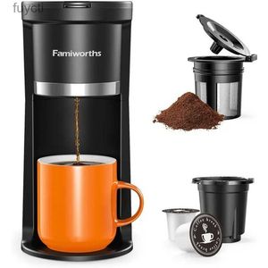 Coffee Makers Famiworths Mini Coffee Maker Single Serve Instant Coffee Maker One Cup for K Cup Ground Coffee 6 to 12 Oz Brew Sizes Black YQ240122