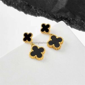 Designers jewelry clover Four leaf clover titanium steel earrings for women in South Korea exquisite fashionable elegant minimalist and high-end tassel earrings