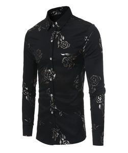 Black Rose Floral Print Shirt Men Camisas Hombre Autumn Slim Fit Long Sleeve Mens Dress Shirts Business Casual Shirt 2205161656257