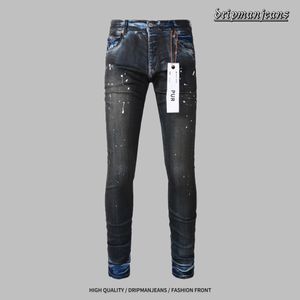 Jeans di marca viola jeans firmati da uomo, jeans viola, pantaloni casual slim aderenti alla moda di strada con inchiostro spruzzato, pantaloni stile drill elastici che rivelano le gambe, jeans antigoccia.