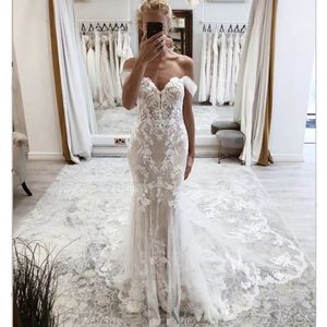 Country Mermaid Wedding Dresses Sexy Lace Appliques Crystal Beads Bridal Gowns Sweep Train Corset Back Plus Size Vestido de Noiva 07
