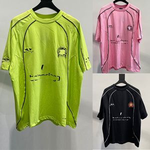 Trendy Mens Primavera Manga Curta Verão Mulheres Casal Camiseta 3B Paris Futebol Camiseta Oversized em Neon Amarelo e Preto Vintage Jersey Homens Camisetas