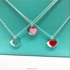 Tiffanyans S925 High Quality Classic Love Necklace Female Red Heart Enamel Blue Clavicle Chain Heart Pendant with Box