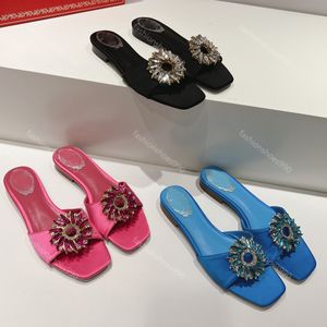 Rene Caovilla Slipper Designer Sandaler Slides Women Shoes Satin Sunflower Crystal Moccasins Flop Flops Summer Beach Casual Sandal Top Quality With Box 10A 34-43