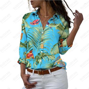 Damenblusen, Sommer-Damenhemd, Blumen- und Blättermotiv, 3D-Druck, für Damen, lässig, Urlaubsstil, modisch, locker