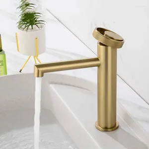 Bathroom Sink Faucets Luxury Brass Brushed Gold Faucet Top Quality Art Design Cold Basin Mixer Round Handle Dual Control