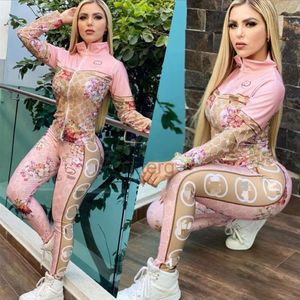 2024 NYA Tvåbitar byxor Tracksuit Women Outfits Casual Print Pick Picks Jacket och Sweatpants sätter gratis fartygsbrev