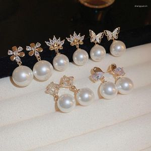 Kolczyki Dangle 2024 Koreańskie wykwintne serce kryształ seniorów luksusowy moda perła motyl biżuteria dziewczyna