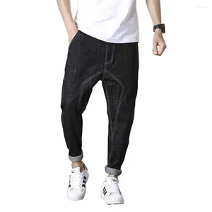 Jeans masculinos homens joggers calças de algodão preto solto baggy denim costura padrão hip hop harem calças casuais