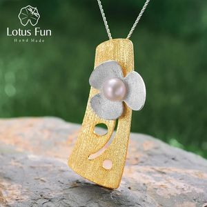 Ciondoli Lotus Fun Vero argento sterling 925 Perla naturale Oro 18 carati Gioielleria raffinata Ciondolo fiore di trifoglio fresco senza collana per le donne