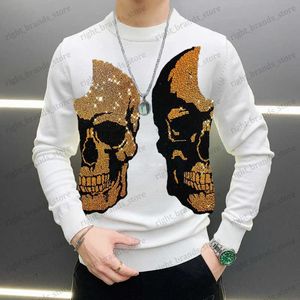 Herrtröjor Nya kashmir Pullover Slim Fit Sparkling Field Skull Head Europe och America Fall Men's Sweater Luxury Winter Brand T240122