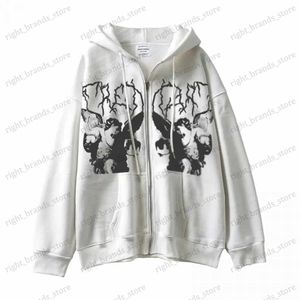 Felpe con cappuccio da uomo Felpe con cappuccio Angel Fairy Grunge Dark Print Jacket Outwear Donna Hip-Hop Streetwear Harajuku Anime Pullover Cappotto Zipper Y2K E-Girl Punk T240122