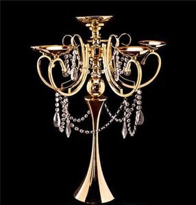 Alto metallo 5 bracci candelabri lampadario votivo oro portacandele tavolo di nozze centrotavola decorazioni forniture1797570