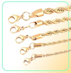 High Quality Gold Plated Rope Chain Stainless Steel Necklace For Women Men Golden Fashion ed Rope Chains Jewelry Gift 2 3 4 51774517