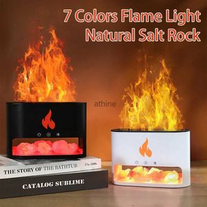 Humidifiers New Fireplace Humidifier Crystal Salt Rock Fire Lamp 7 Color Flame Aroma Volcano Air Humidifier Essential Oil Diffuser for Home YQ240122