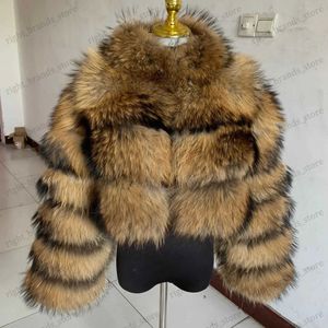 FURE FUR FUA FUAX FUR Luksusowe norki Krótkie płaszcze Kobiety zima moda faux futra elegancka gęsta ciepła odzież wierzchnia fałszywa futra kobieta puszysta puszysta kurtka T240122