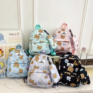 Mochila para niño pequeño y niña, mochila de oso de dibujos animados de moda coreana, bolsa de almacenamiento de alta capacidad para viaje, estuche para lápices escolar bonito 240119