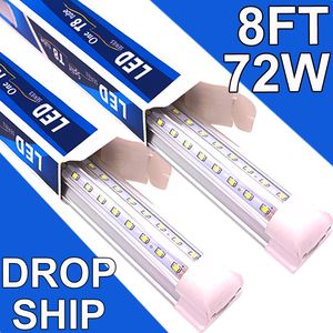 8 Ft Integrated LED Tube Light 72W T8 V Shaped 96" Four Row 72000 Lumens(300W Fluorescent Equivalent) Clear Cover Super Bright White 6500K 8FT LED Shops Lights usastock