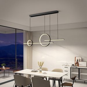 Minimalistisk matsal Led Pendent Lamp för Kitchen Island Bar Office Table Long Chandelier Modern inomhus svart ljusarmatur