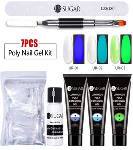 Luxo ur açúcar 7 pçsset poli prego gel kit extensão do prego gel luminoso poli polonês iniciante conjunto acrílico polonês arte set4144743